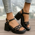 thumbnail image 2 of Sandals for Women Chunky Heel Open Toe Casual Daily Solid Color Ankle Strap Women Footwear Women's Fashionable Casual Versatile Summer Fashion Beach Shoes Black 5.5, 2 of 9