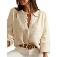 thumbnail image 2 of Female Crochet Cardigan Long Sleeve Fancy Openwork Knit Sweater Jumper Cream White S, 2 of 10