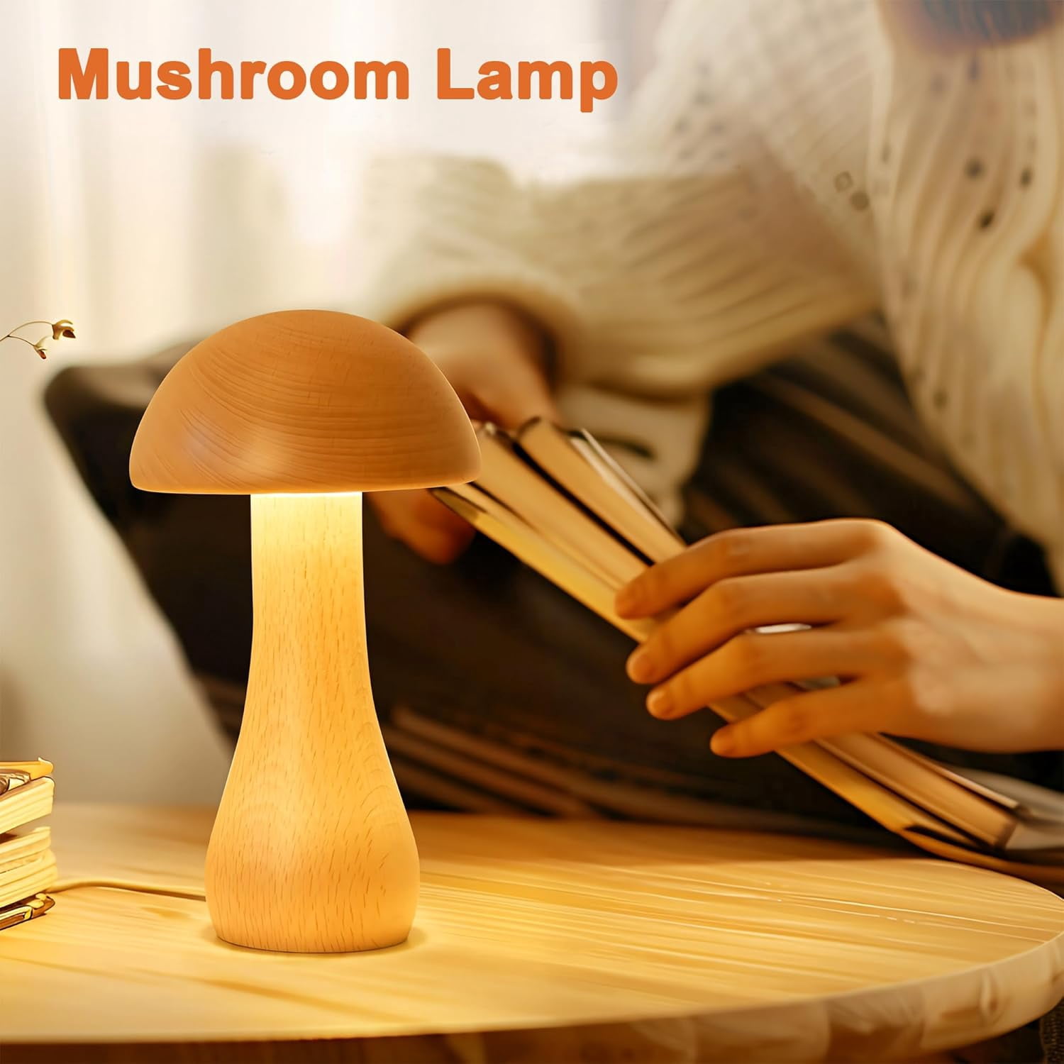 Mushroom Lamp Mushroom Decor:Mushroom Night Light 3 Colors Adjustable Brightness,Wooden Mushroom Light for Bedroom, Living Room and Office Decoration,Rechargeable (A)