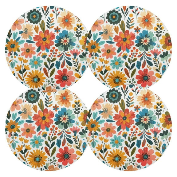 Ryvnso Floral Flowers Round Plate Mats Dining Table Placemat Set of 4 for Holiday Decoration
