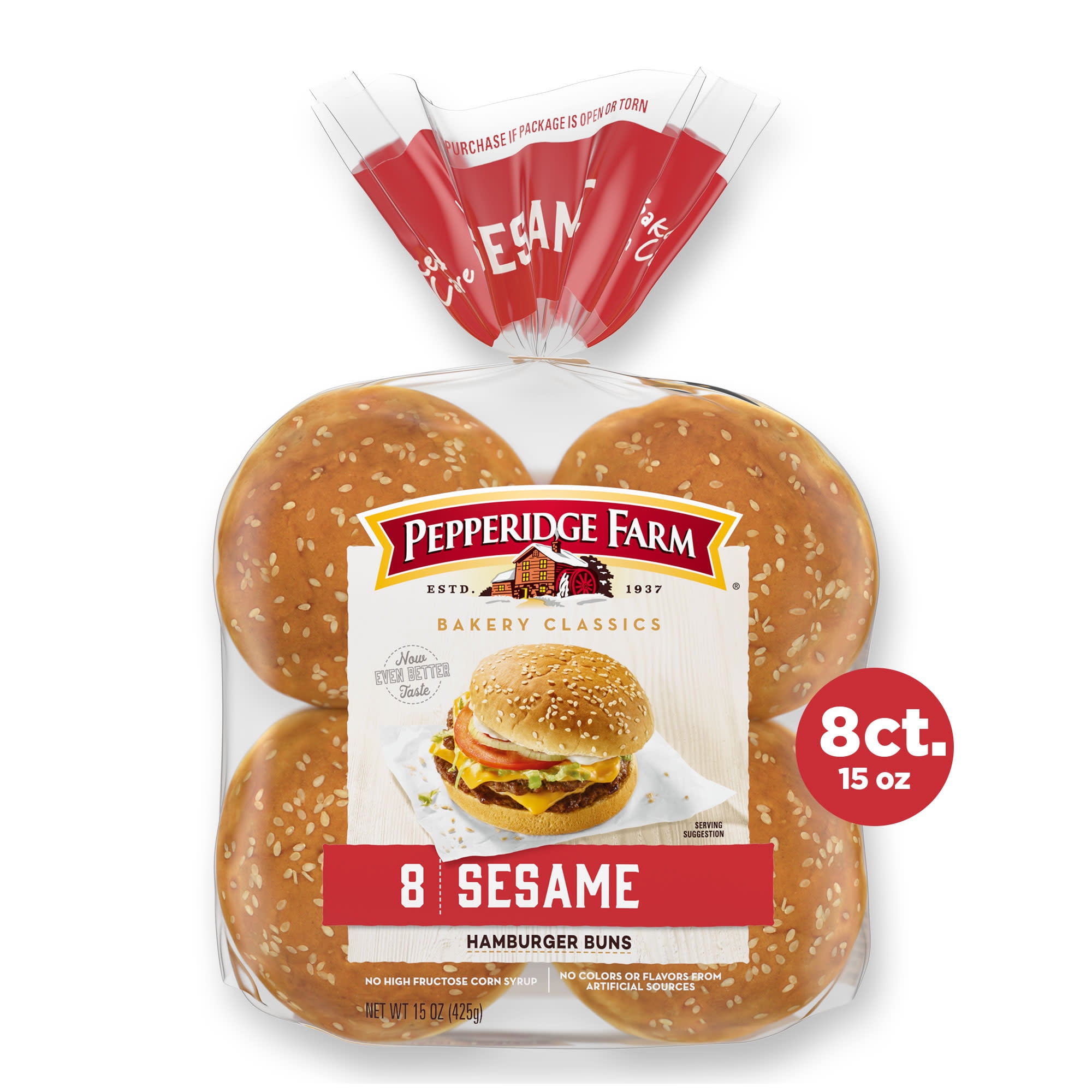 Pepperidge Farm Sesame Topped Hamburger Buns, 8-Pack Bag