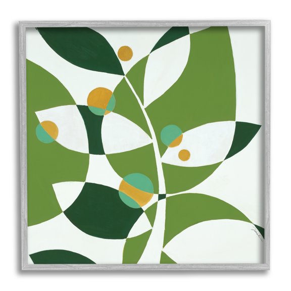 Stupell Industries Modern Green Leaf Abstraction Botanical & Floral Painting Gray Framed Art Print Wall Art, 12 x 12