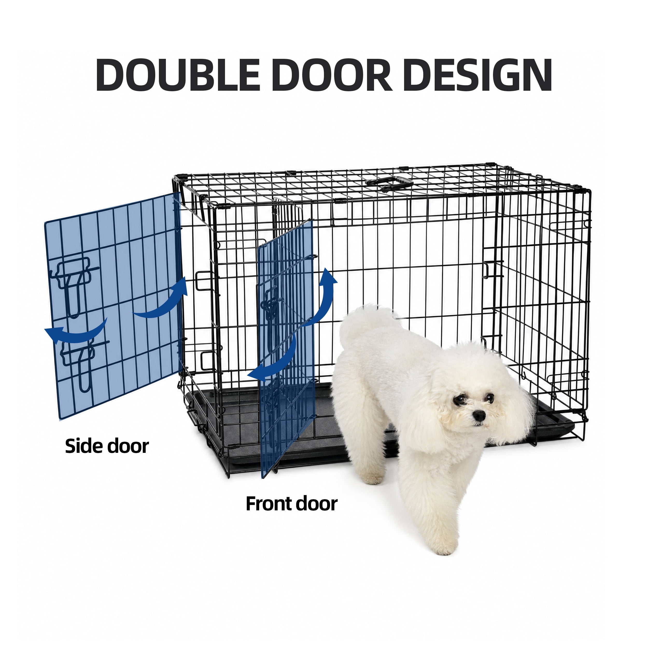 ABC Pet Folding Metal Dog Crate, Durable Double-Door Wire Pet Kennel with Leak-Proof Tray,42.5x28x30inch