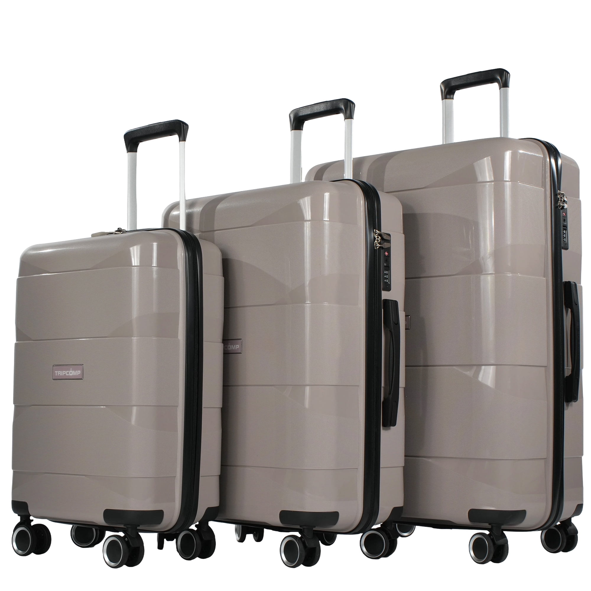Tripcomp 3-Piece Hardside Luggage Set with TSA Lock, Spinner Wheels and Lightweight Design,  Suitcases in 20, 24 and 28 Inch Sizes,Beige