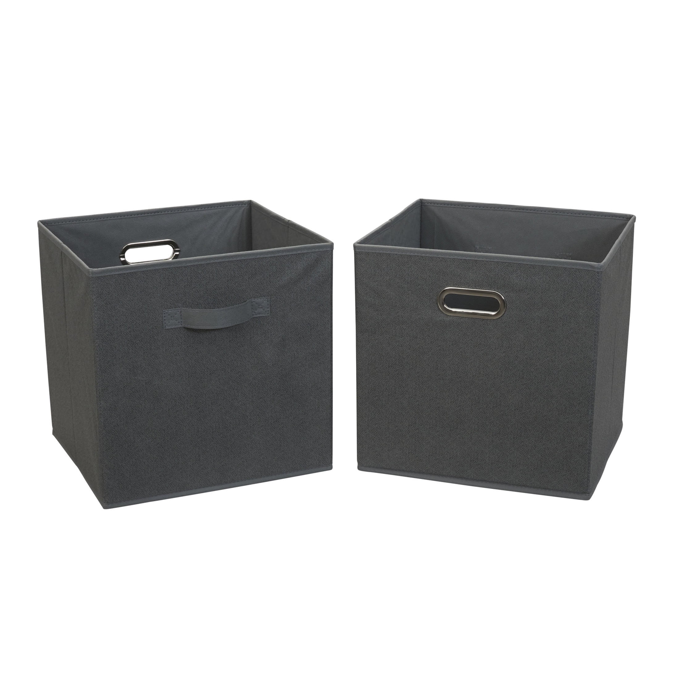 Household Essentials Fabric Storage Bins 2 Piece Set, Strong Poly-Woven Fabric, Sturdy Chipboard Sides, Grommet Front Handle, Stackable and Foldable, Classic Design, Black Cobblestone