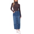 thumbnail image 2 of INSPIRE CHIC Denim Skirt for Women Midi Length Button Down H Line Long Jean Skirts XS Blue, 2 of 6