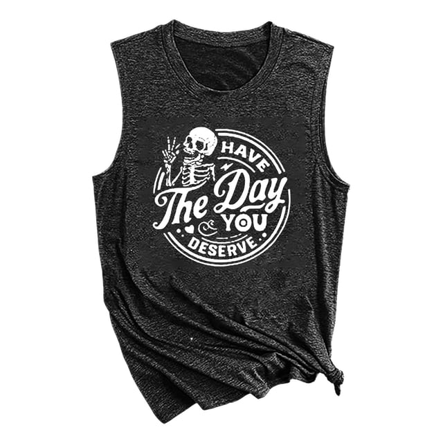 Gpoecd Débardeurs Graphiques pour Femmes Été Décontractés Sans Manches Col Rond Basiques Noirs T-Shirts Imprimés Camisole pour Femmes Noir,m