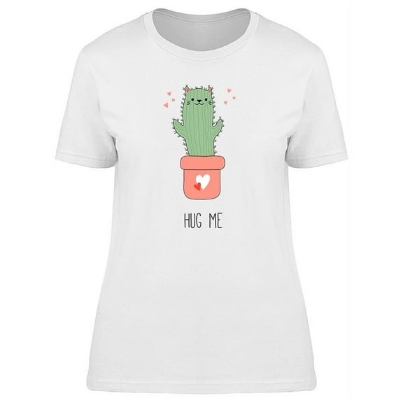 Funny Cactus Cat Hug Me Graphic T-Shirt Women -Image by Shutterstock, Female Small