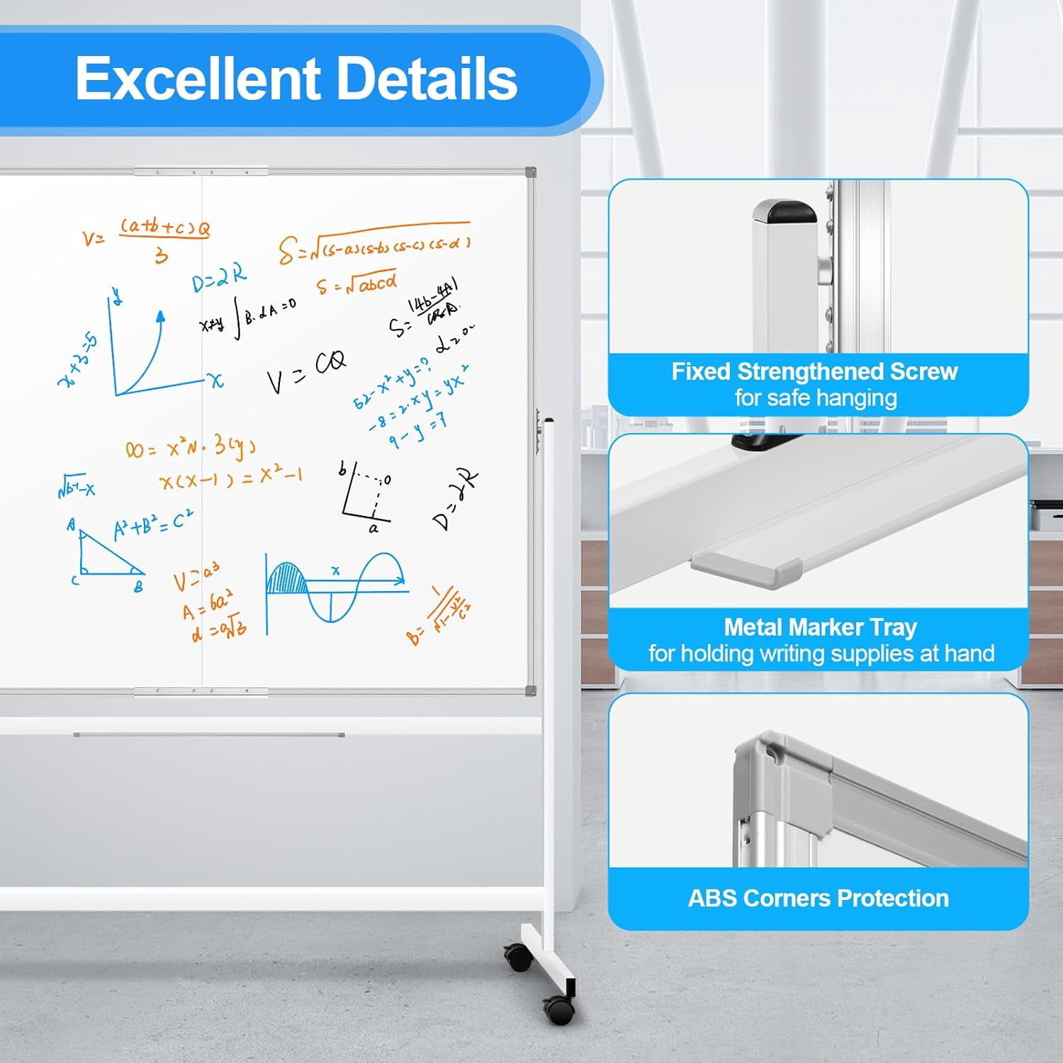 SHZOND 60 x 48 Double Sided Rolling Whiteboard, Rolling White Board,Magnetic Rolling Dry Erase Board Easel Standing Board on Wheels with Aluminium Frame for Office, Home ,Classroom