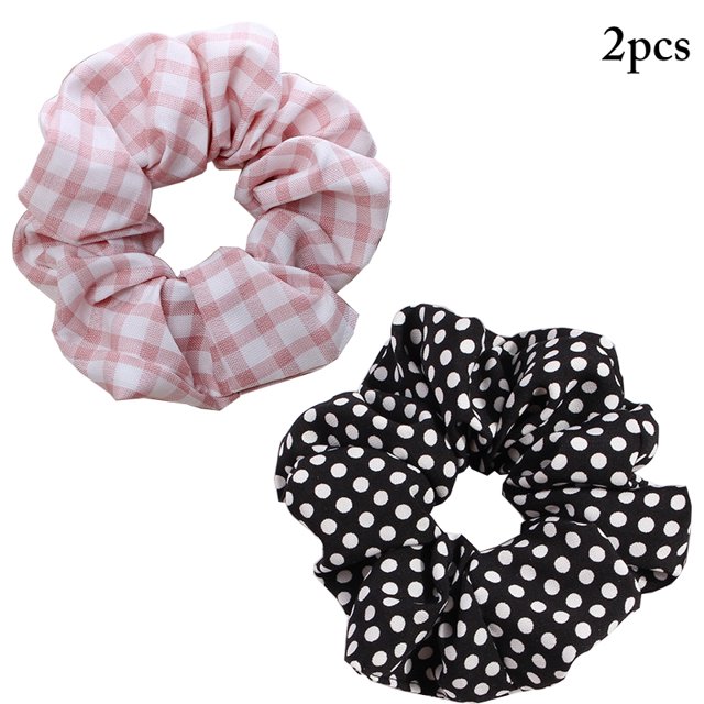 2 Pcs Chouchou à Pois Mode à Carreaux Pied-de-Poule Rayé Attache-Cheveux Queue de Cheval