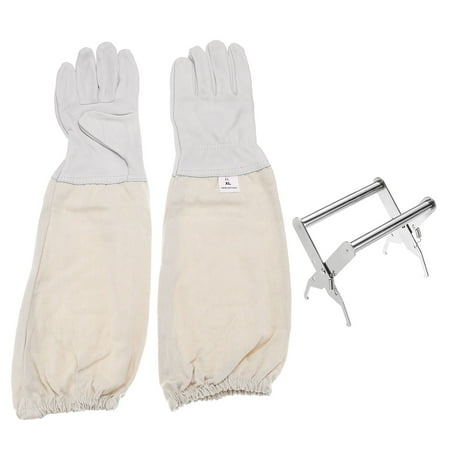 

Stainless Steel Frame Grip Lifter XL Sleeves Gloves PU Leather for Beekeeper