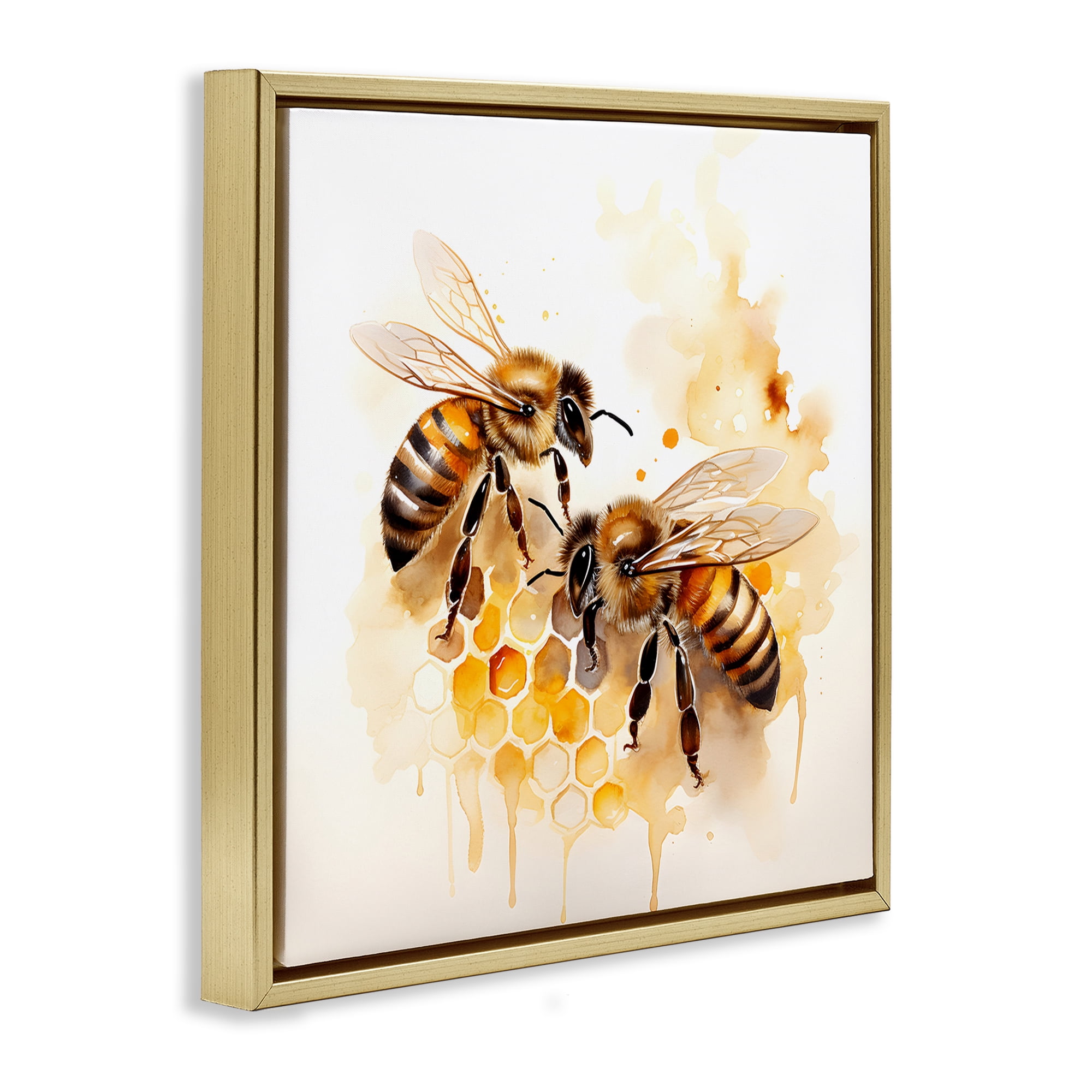 Stupell Industries Bee Talk Pair Animals & Insects Painting Gold Floater Framed Canvas Art Print Wall Art, 25 x 25
