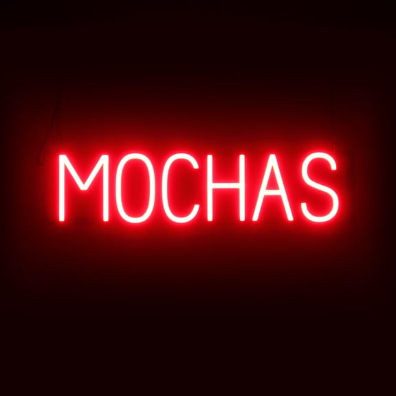 SpellBrite MOCHAS LED Sign for Business. 26.1" x 6.3" Red MOCHAS Sign Has Neon Sign Look With Energy Efficient LED Light Source. Visible from 500+ Feet, 8 Animation Settings.