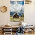thumbnail image 2 of Wyoming Tapestry, Landscape of Old Rustic Wooden Cottage and Snowy Mountains with Fluffy Heavy Clouds, Wall Hanging for Bedroom Living Room Dorm Decor, 60"W X 80"L, Multicolor, by Ambesonne, 2 of 5