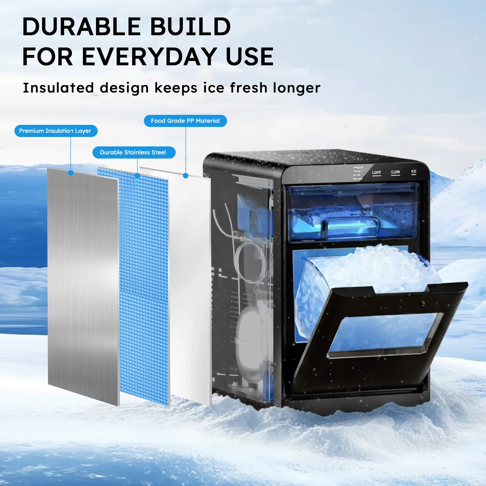 Nugget Ice Maker Countertop, 44Lbs/24H Pebble Ice Maker Machine, Self-Cleaning Countertop Sonic Ice Makers