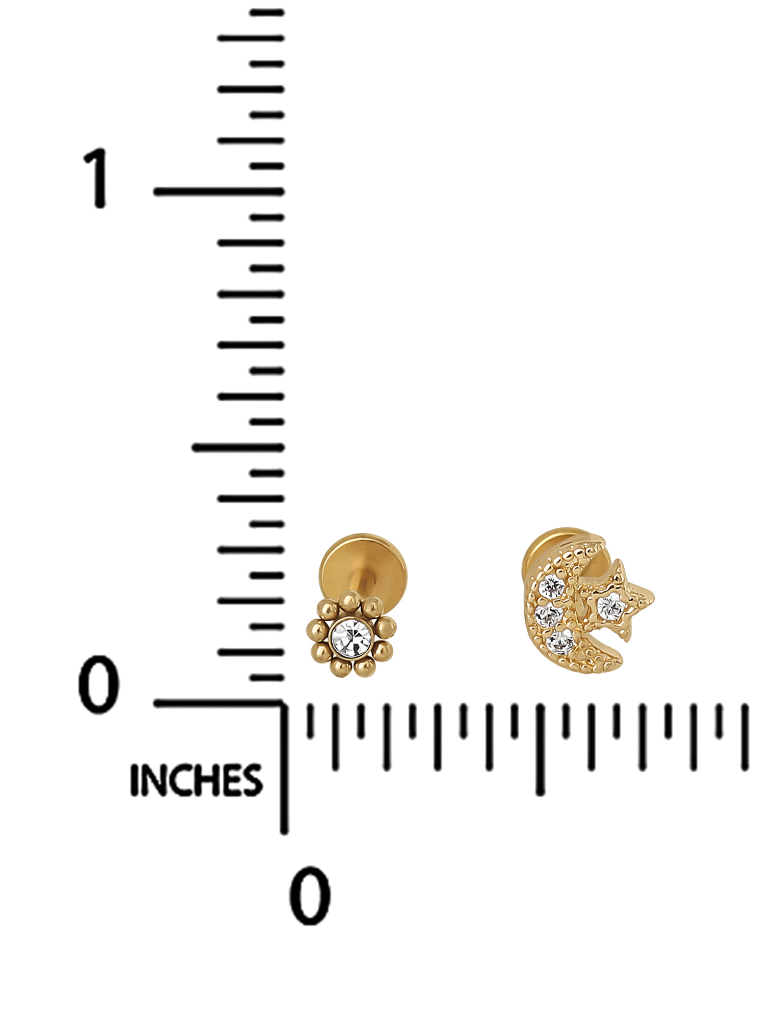 No Boundaries Gold Tone Stainless Steel Moon Flatback Cartilage Earrings, 2 Piece Set