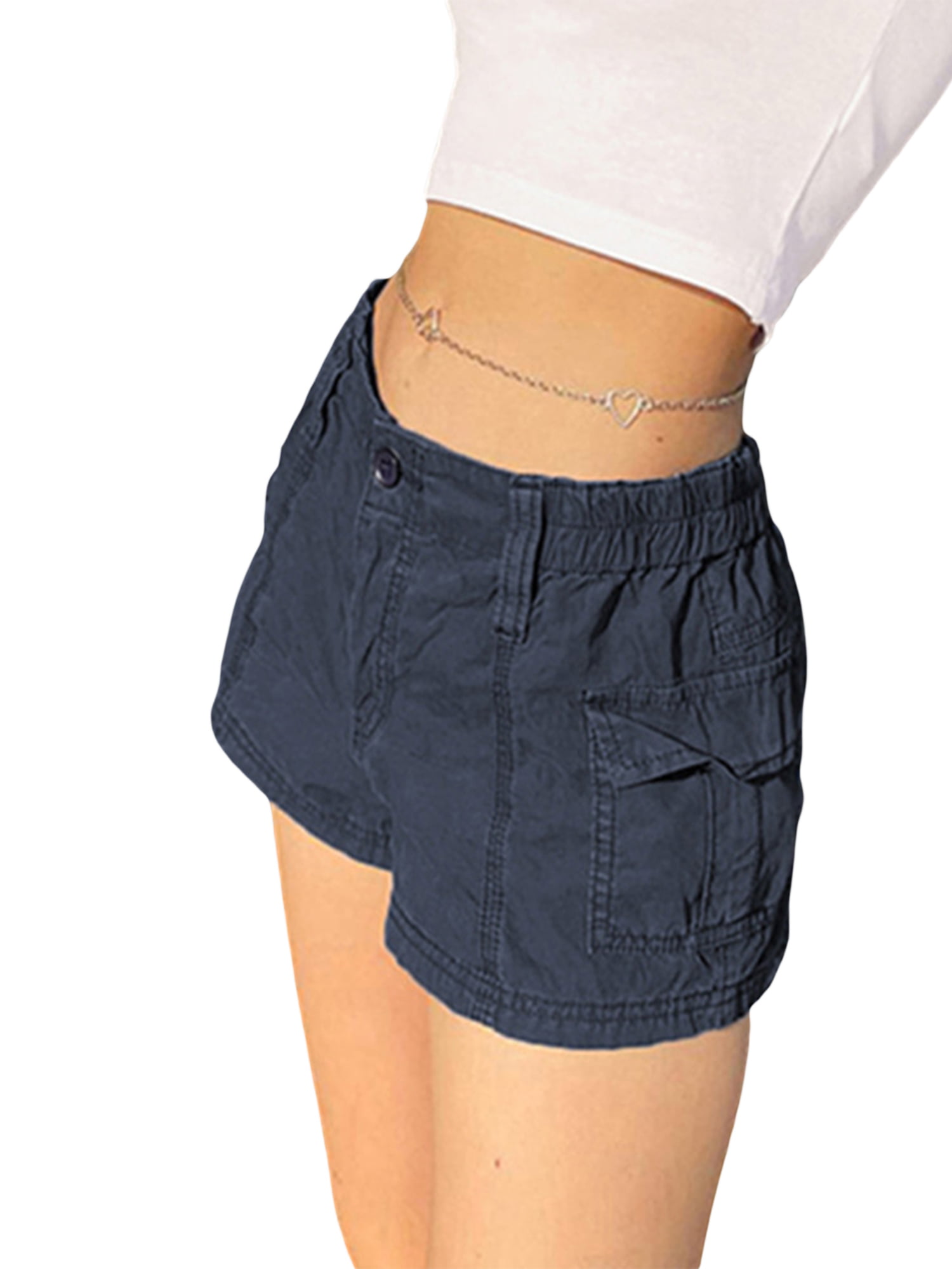 Cargo Shorts for Women Fashion Ruffle Elastic Waist Lace Up Mini Short  Pants Casual Summer Slim Fit Straight Hot Pant at  Women's Clothing  store