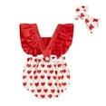 thumbnail image 3 of Okbabeha Baby Girl Summer Romper Flying Sleeve Heart Print Jumpsuit Headband, 3 of 8