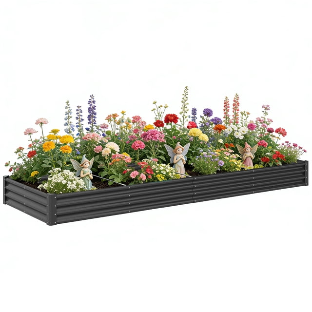 Outsunny Jardinière Surélevée Galvanisée 12x4x1 Pi, Fond Ouvert, Gris Foncé