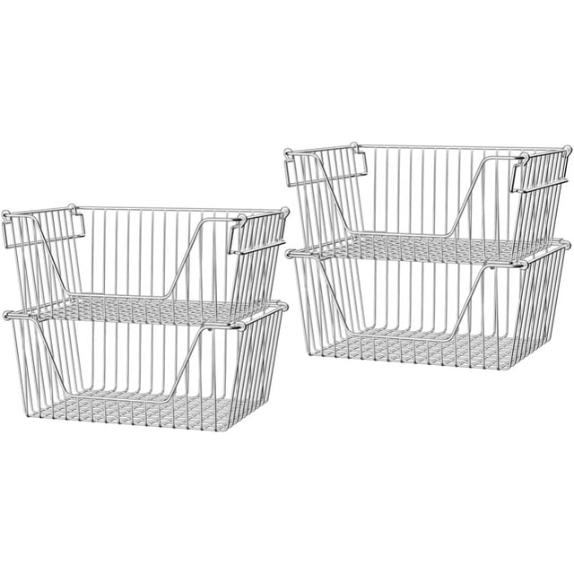 Stackable Storage Baskets Sturdy Metal Wire Freezer Bins Cabinet Organizer for Pantry Home Kitchen Organization