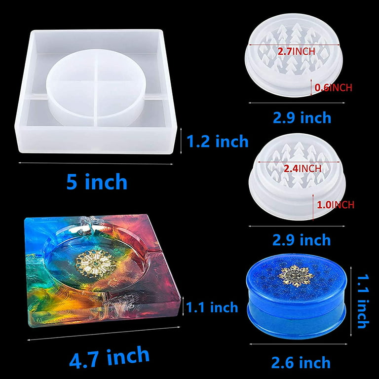New Ashtray Mold Silicone with Herb Grinder Mold, Square Resin Mold Jewelry  Storage Box and Silicone Spice Grinder Mold for Resin Casting, Large Epoxy  Resin Mold for DIY Crafts, Home Decorations 