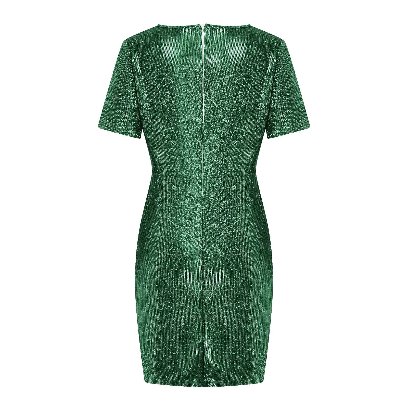 Bigersell Dresses for Women Short Sleeve Fashion V-neck Bodycon Dress Short  Sleeve Sequin Skirt Dress Dress Shirts for Female Women Sweater Dresses,  Style 25695, Green M - Walmart.com