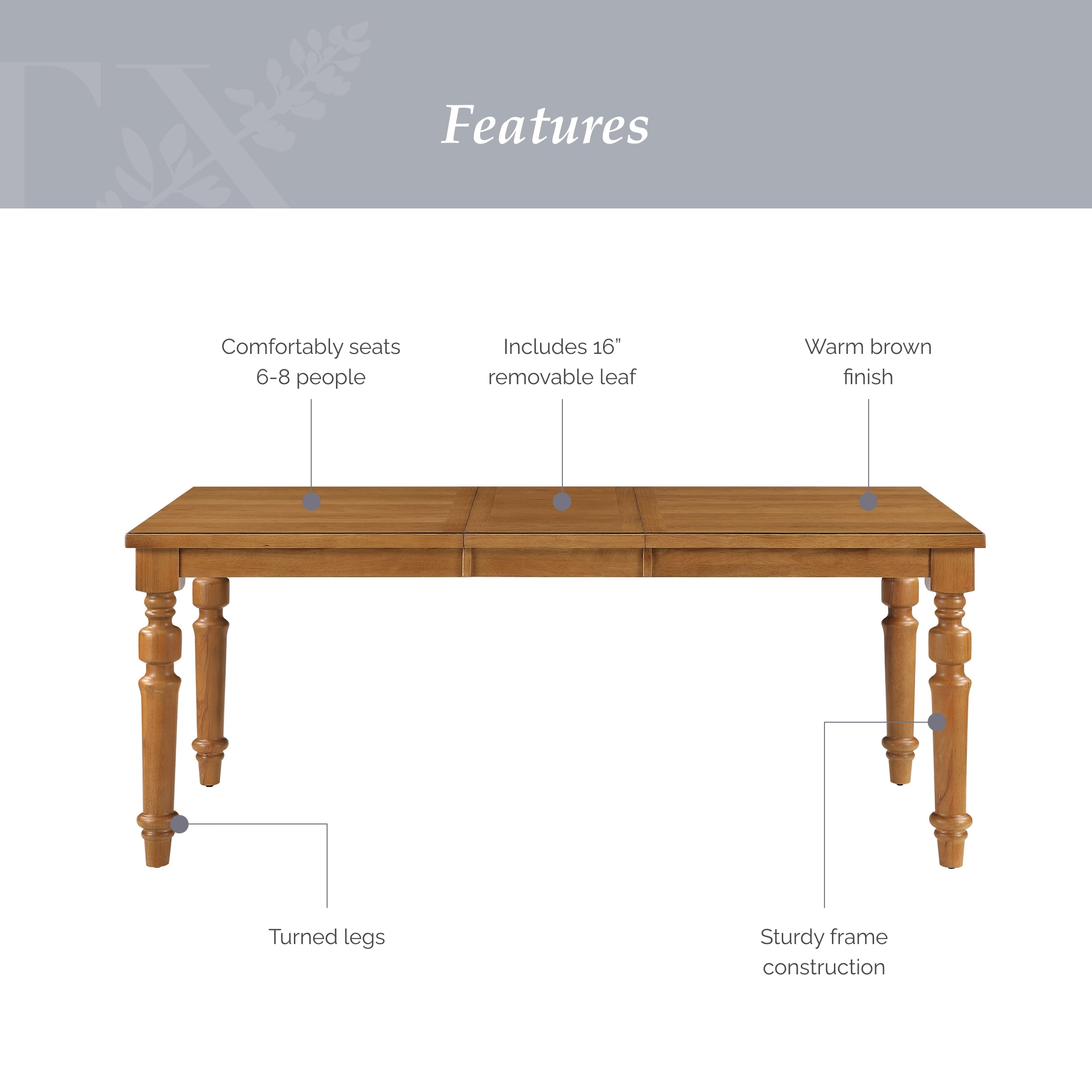 My Texas House Perry Extendable Dining Table in Warm Brown Finish