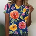 thumbnail image 2 of Hfiengba Floral Printed Shirts for Women Crew Neck Short Sleeve Blouses Summer Casual Tops Loose Fit Basic Tees (L, Multicolor 2), 2 of 5