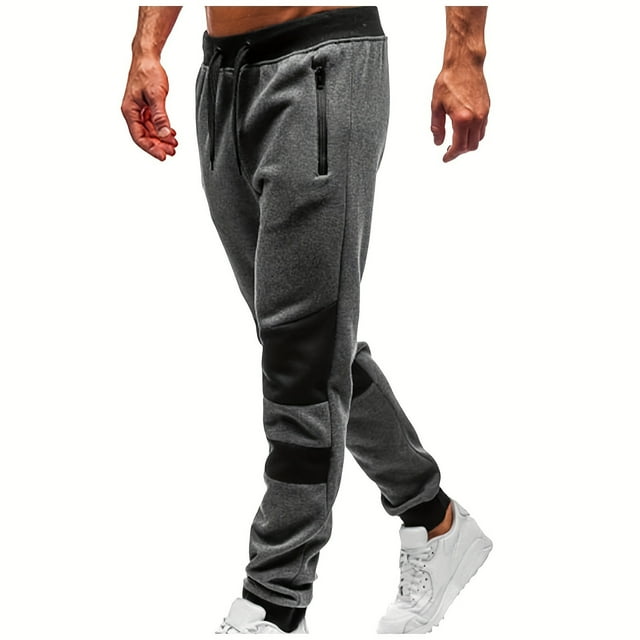 AherBiu Mens Joggers with Zipper Pockets Fleece Lightweight Drawstring Elastic Waisted Pants Casual Workout Gym Trousers