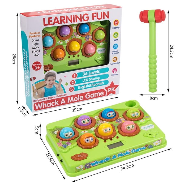 Whack A Mole Game For Kids - Interactive Toddler Toy With Lights & Sound, 2 Hammers