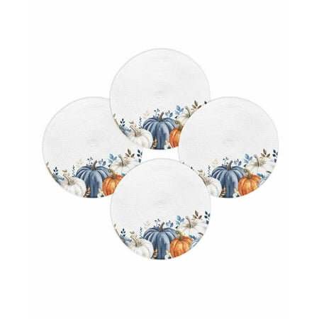 Fall Round Placemats Set of 4 Blue White Orange Pumpkin Place Mats Thanksgiving Woven Placemat Floral Autumn Leaves Circle Braided Table Mat for Kitchen Dining Table Autumn Party Home Decor 15 Inch Fall Round Placemats Set of 4 Blue White Orange Pumpkin Place Mats Thanksgiving Woven Placemat Floral Autumn Leaves Circle Braided Table Mat for Kitchen Dining Table Autumn Party Home Decor 15 Inch