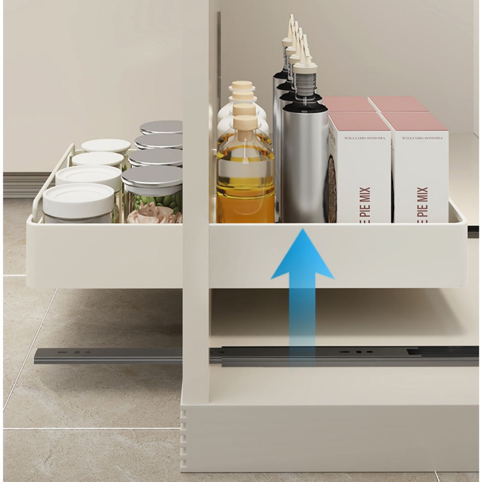 Pull Out Cabinet Organizer, Pull Out Telescopic Kitchen Drawer, No Drill Extendable Sliding Shelf and Storage for Kitchen, Cupboards, Pantry, Bathroom