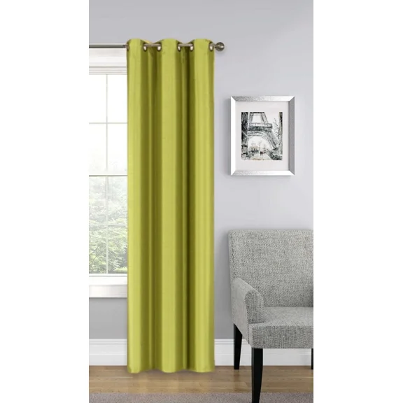 Gorgeous Home Linen (#32) Hotel Quality Silver Grommet Top, Faux Silk Blackout Window Curtain 95" L Lime Green 1-Panel