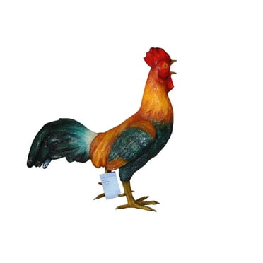 bronze statue of a standing Rooster -cockerel -  Size: 20"L x 7.5"W x 19.5"H.