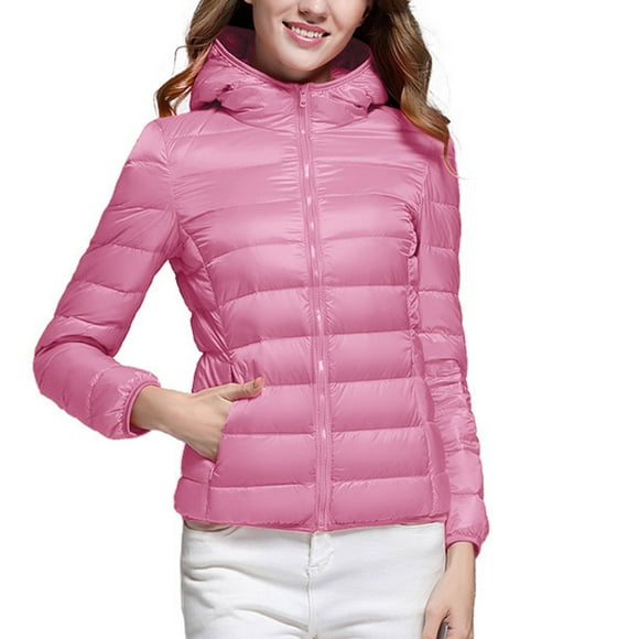 Yuyuzo Puffer Jackets for Women Hooded Lightweight Quilted Zip up Slim Jackets Winter Outwear Solid Color