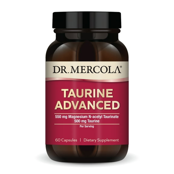 Dr. Mercola Taurine Advanced, 500 mg Taurine Per Serving, Dietary Supplement, Supports Muscle Function, Non-GMO - 30 Servings (60 Capsules)