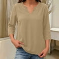 thumbnail image 4 of Craaazy Women Casual Tops Loose Fit Solid Color V Neck Lace Trim 3/4 Sleeve Blouses for Fall Gift, 4 of 9