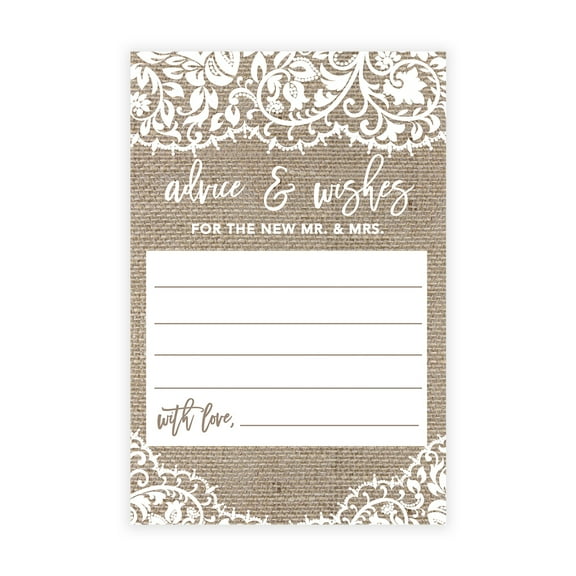Koyal Wholesale Rustic Burlap and Lace Wedding Advice & Well Wishes Guest Book Cards for Bride and Groom, 56 Pack