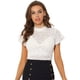 thumbnail image 1 of Blusa Semitransparente Con Cuello Alto Y Manga Corta Con Abertura En La Espalda Y Encaje Para Mujer blanco M, 1 of 6