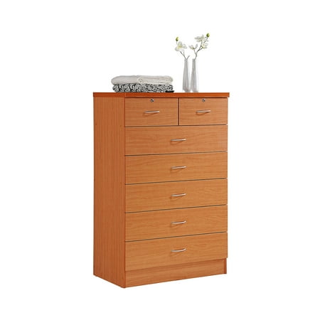 Hodedah 7 Drawer Dresser with Two Locks, Cherry (Best Two Drawer Dishwasher)