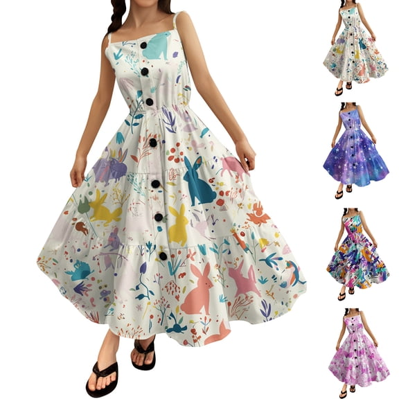 RTKFRFLM Big Girls Casual Layered Swing Dress, Kids Sleeveless Floral Print Beach Sundress, Flowy Vacation Gown for Seaside and Holiday, Stylish Breathable Summer Wear for Ages 6-14 Years