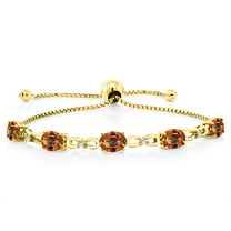 Gem Stone King 18K Yellow Gold Plated Silver Ecstasy Mystic Topaz and White Lab Grown Diamond Tennis Bracelet for Women (5.02 Cttw, Gemstone Birthstone, Oval 7x5MM, Fully Adjustable up to 9 inch)