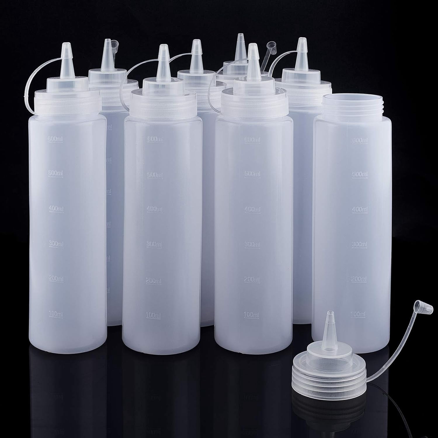 20oz Plastic Squeeze Bottles with Twist On Cap Lids Scale Empty Refillable Squirt Bottle for Crafts Art Glue Multi Purpose with Sticker Labels 8 Pack