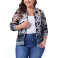 thumbnail image 1 of Chaqueta bomber de encaje floral transparente de manga larga para mujer de tallas grandes GRACE & GRANDEUR 3X gris azul, 1 of 1