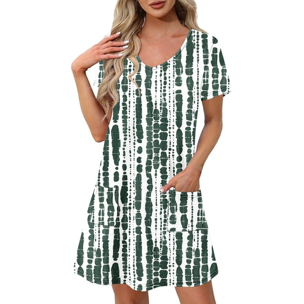Vestido Corto de Verano Moda Gradiente Corto de Manga en V Cuello Vestido Casual, Poliéster Ligero de Verano, Lavado de Manos