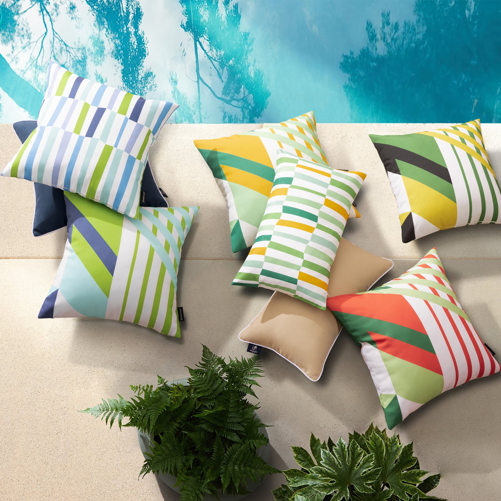 Phantoscope 2 Pack Waterproof Outdoor Decorative Throw Pillow 12x20, Geometric Color Block Patio Cushion Cases for Couch & Tent, Red & Green