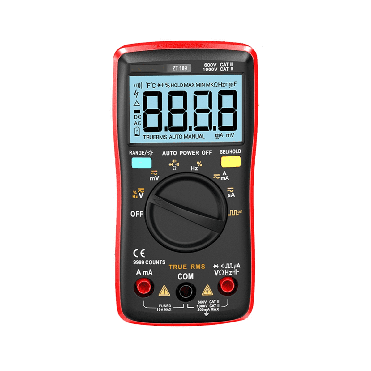 AN8009 Backlight LCD Multimeter Tester Voltmeter Meter Portable Multifunctional Intelligent Detector Red,1 * tester with accessories