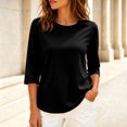 thumbnail image 2 of Sewkxo Women's Casual 3/4 Length Sleeve T-Shirts Loose Crewneck Tops Basic Cotton Solid Tees Blouses Plus Size Fit Blouse,Black 2XL, 2 of 5