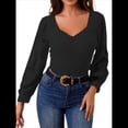 thumbnail image 2 of Camisas de Larga para Mujer, Blusas Florales de Encaje, Blusas Casuales de Punto con Escote Corazón, Blusas Elegantes Tipo Túnica Negro XL, 2 of 7