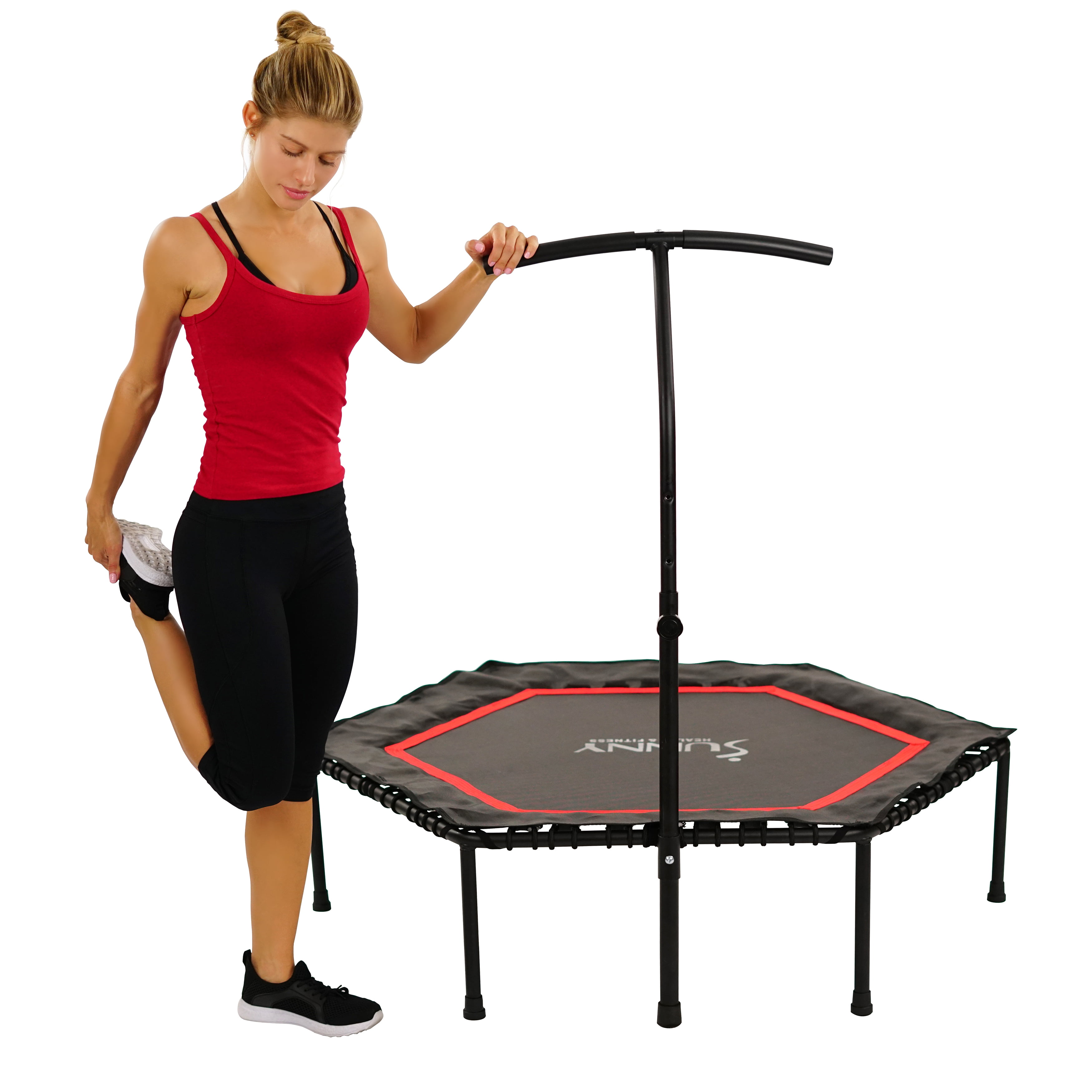 Sunny Health & Fitness Indoor Mini Exercise Rebounder Fitness Trampoline  with Adjustable Handlebar, NO. 079